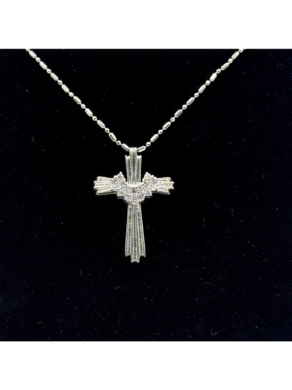 Christian Cross Sterling Silver Pendant Necklace Draped with Elegant Sash 24" - Picture 2 of 16